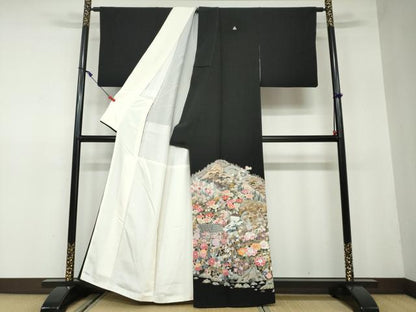 平和屋着物●本加賀友禅作家　土田外男　黒留袖　風景草花文　正絹　逸品　DAAW5361ud