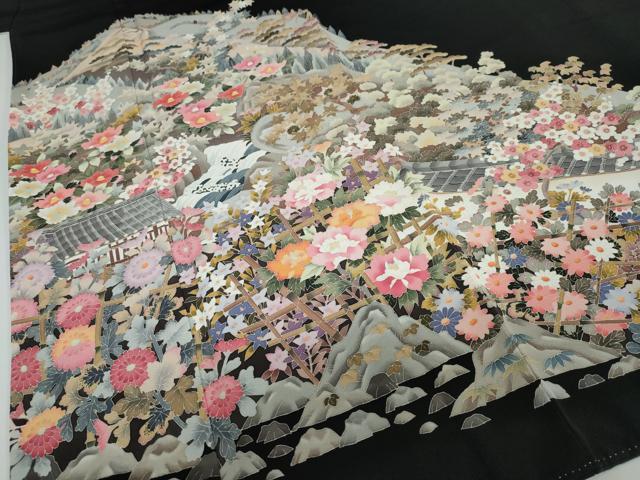 平和屋着物●本加賀友禅作家　土田外男　黒留袖　風景草花文　正絹　逸品　DAAW5361ud