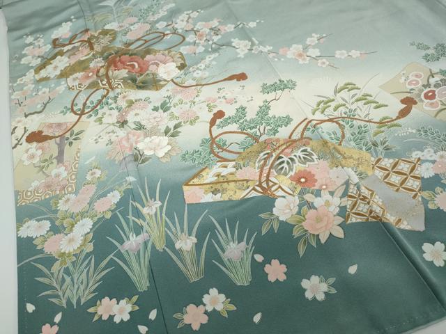 平和屋着物●豪華色留袖 駒刺繍 文箱草花文 暈し染め 金彩 正絹 逸品 DAAW5367ud