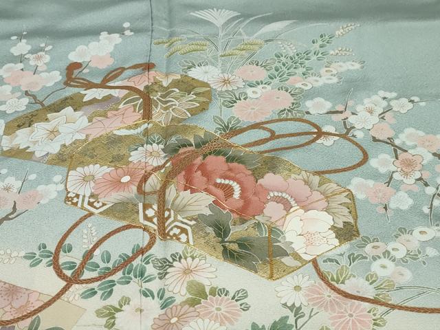 平和屋着物●豪華色留袖 駒刺繍 文箱草花文 暈し染め 金彩 正絹 逸品 DAAW5367ud
