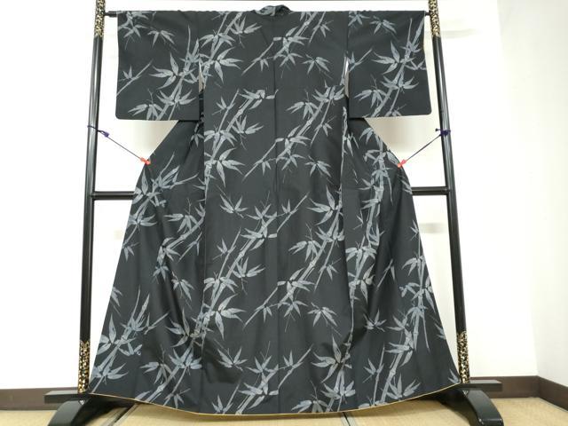 平和屋着物●上質な紬　笹竹文　正絹　逸品　DAAW5386ud