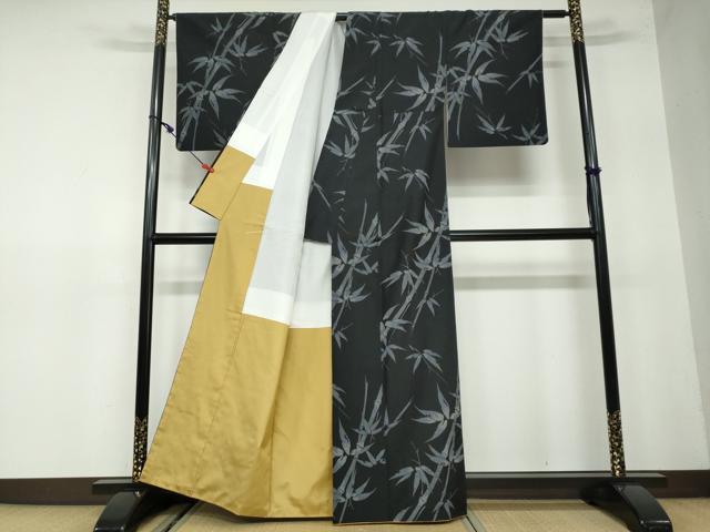 平和屋着物●上質な紬　笹竹文　正絹　逸品　DAAW5386ud