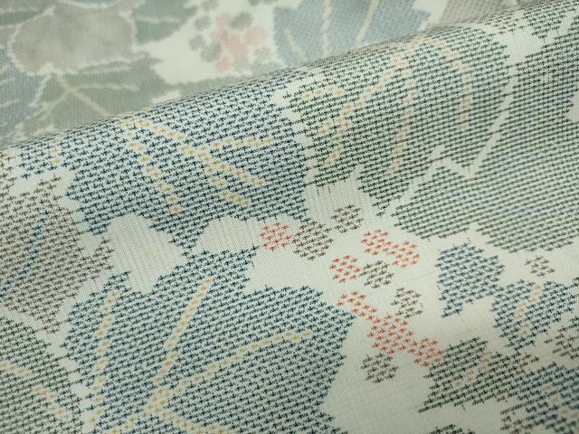 平和屋着物●上質な紬　葡萄蔦の葉文　正絹　逸品　DAAW5396ud