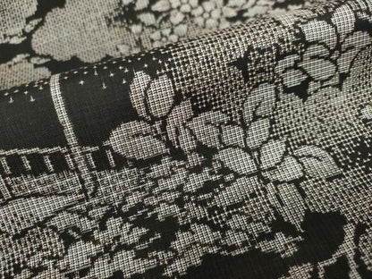 平和屋着物●本場大島紬 古代染色純泥染 割り込み絣 風景草花文 窪田織物謹製 証紙付き 正絹 逸品 DAAW5437ud