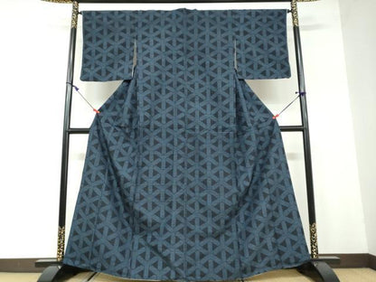 平和屋着物●上質な紬　亀甲柄　正絹　逸品　DAAW5440ud