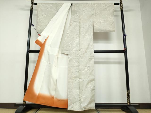 平和屋着物●本場大島紬　白大島　7マルキ　雲霞草花文　正絹　逸品　DAAW5445ud