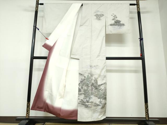 平和屋着物●本場大島紬　訪問着　作家物　遠山風景樹林文　正絹　逸品　DAAW5446ud