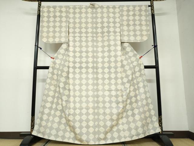 平和屋着物●上質な紬　菱文　正絹　逸品　DAAW5457ud