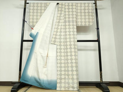 平和屋着物●上質な紬　菱文　正絹　逸品　DAAW5457ud