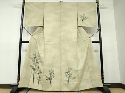 平和屋着物●訪問着 紬地 手描き 笹竹文 正絹 逸品 DAAW5465ud