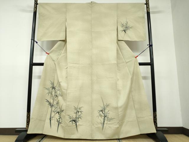 平和屋着物●訪問着 紬地 手描き 笹竹文 正絹 逸品 DAAW5465ud