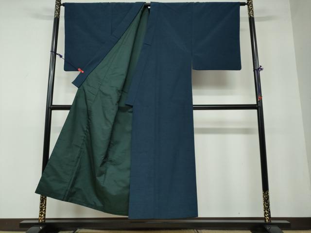 平和屋着物●男性 紬 アンサンブル 長羽織 千歳袖 褐返色 反端付き 正絹 逸品 DAAW5469ud