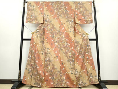 平和屋着物●上質な小紋 格子吉祥草花文 金彩 正絹 逸品 DAAW5486ud