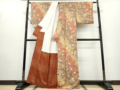 平和屋着物●上質な小紋 格子吉祥草花文 金彩 正絹 逸品 DAAW5486ud
