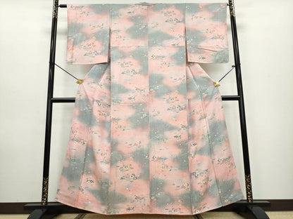 平和屋着物●上質な小紋　松竹梅　流水風景草花文　暈し染め　正絹　逸品　DAAW5487ud