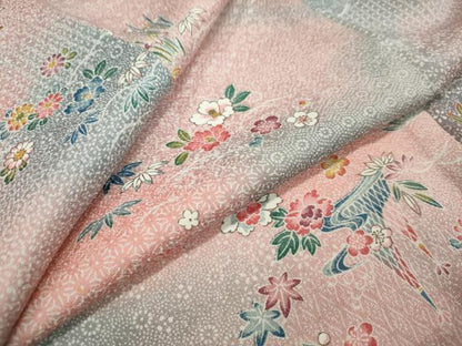 平和屋着物●上質な小紋　松竹梅　流水風景草花文　暈し染め　正絹　逸品　DAAW5487ud