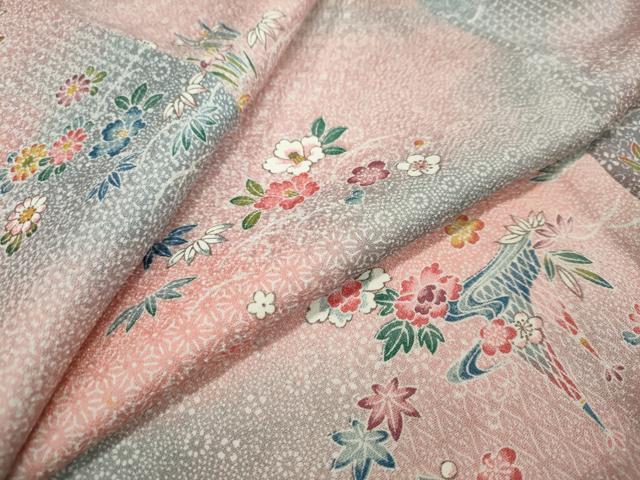 平和屋着物●上質な小紋　松竹梅　流水風景草花文　暈し染め　正絹　逸品　DAAW5487ud