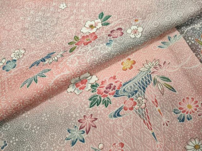 平和屋着物●上質な小紋　松竹梅　流水風景草花文　暈し染め　正絹　逸品　DAAW5487ud