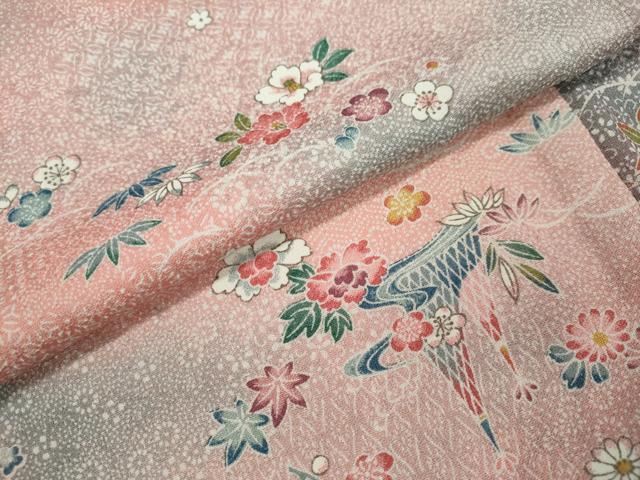 平和屋着物●上質な小紋　松竹梅　流水風景草花文　暈し染め　正絹　逸品　DAAW5487ud