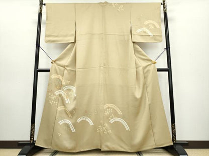 平和屋着物●訪問着　駒刺繍　枝葉文　金彩　正絹　逸品　DAAW5502ud