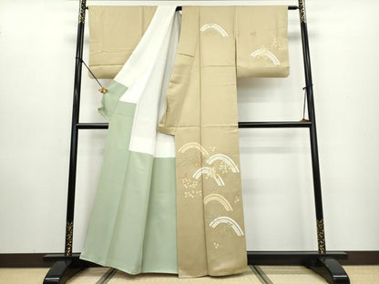 平和屋着物●訪問着　駒刺繍　枝葉文　金彩　正絹　逸品　DAAW5502ud
