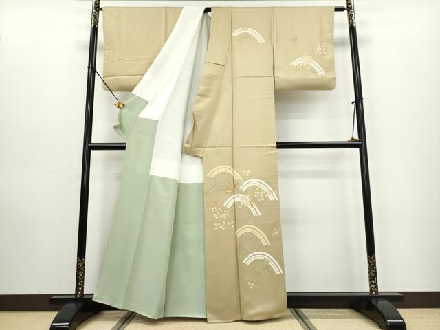 平和屋着物●訪問着　駒刺繍　枝葉文　金彩　正絹　逸品　DAAW5502ud