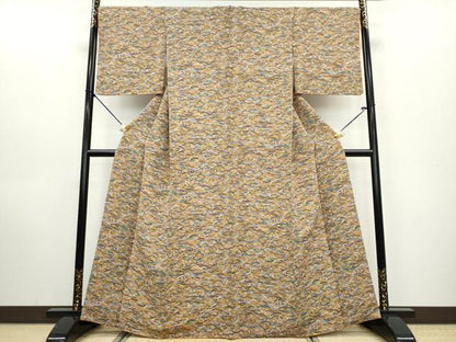 平和屋着物●上質な小紋　型染め　芝文　鬼しぼ縮緬　正絹　逸品　DAAW5504ud