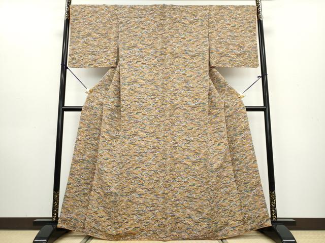 平和屋着物●上質な小紋　型染め　芝文　鬼しぼ縮緬　正絹　逸品　DAAW5504ud