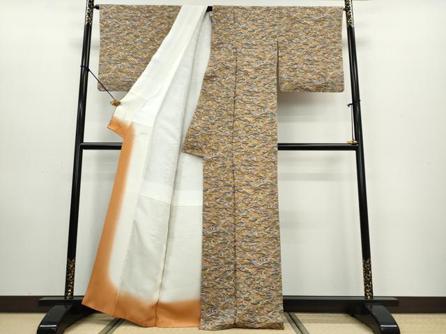 平和屋着物●上質な小紋　型染め　芝文　鬼しぼ縮緬　正絹　逸品　DAAW5504ud