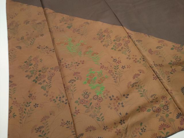 平和屋着物●中国三大刺繍　相良刺繍　訪問着　草花文　カラー胴裏：濃藍色　正絹　逸品　DAAW5505ud