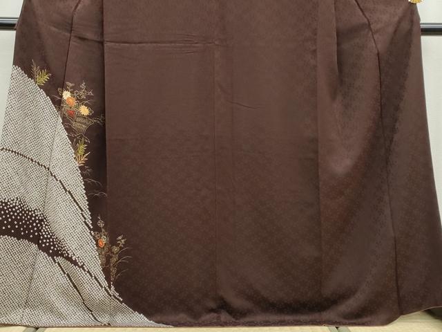平和屋着物●訪問着 駒刺繍 絞り 草花文 金彩 正絹 逸品 DAAW5506ud