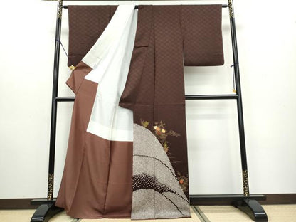 平和屋着物●訪問着 駒刺繍 絞り 草花文 金彩 正絹 逸品 DAAW5506ud