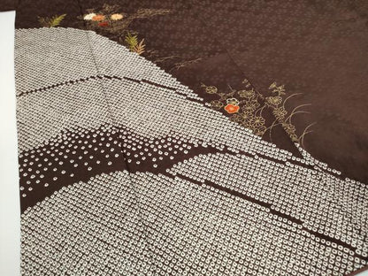 平和屋着物●訪問着 駒刺繍 絞り 草花文 金彩 正絹 逸品 DAAW5506ud