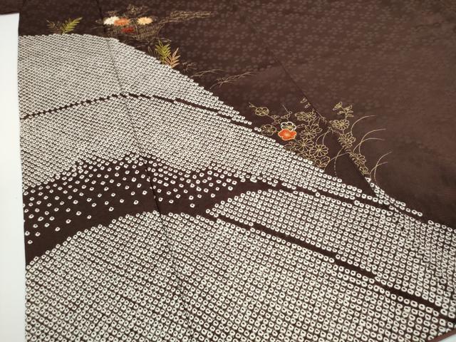 平和屋着物●訪問着 駒刺繍 絞り 草花文 金彩 正絹 逸品 DAAW5506ud