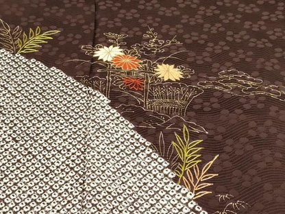 平和屋着物●訪問着 駒刺繍 絞り 草花文 金彩 正絹 逸品 DAAW5506ud
