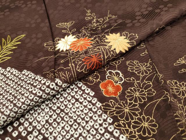 平和屋着物●訪問着 駒刺繍 絞り 草花文 金彩 正絹 逸品 DAAW5506ud