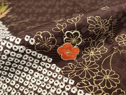 平和屋着物●訪問着 駒刺繍 絞り 草花文 金彩 正絹 逸品 DAAW5506ud