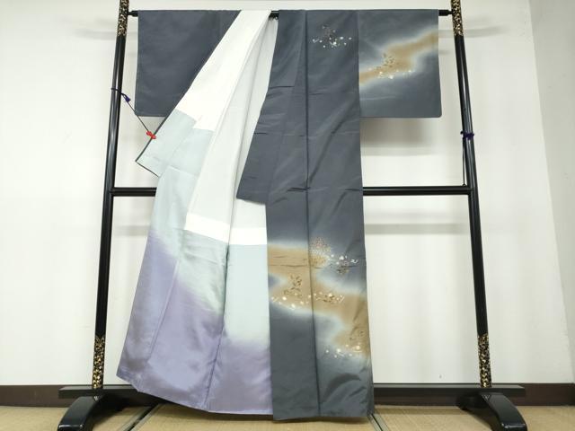 平和屋着物●本場染大島紬　訪問着　道長草花文　暈し染め　金彩　正絹　逸品　DAAW5514ud