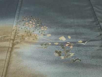 平和屋着物●本場染大島紬　訪問着　道長草花文　暈し染め　金彩　正絹　逸品　DAAW5514ud