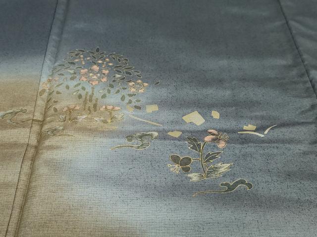 平和屋着物●本場染大島紬　訪問着　道長草花文　暈し染め　金彩　正絹　逸品　DAAW5514ud
