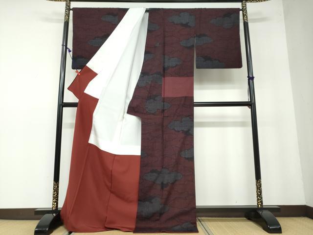 平和屋着物●結城紬　80亀甲　雲霞文　ロング丈　正絹　逸品　DAAW5521ud
