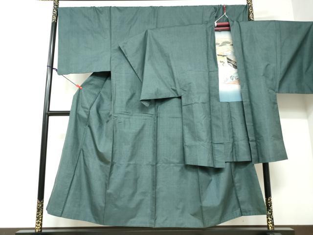 平和屋着物●男性　本場大島紬　アンサンブル　150亀甲　総詰め　羽裏：松葉色　キングサイズ　正絹　逸品　DAAW5539ud