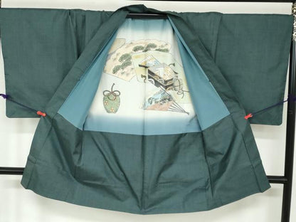 平和屋着物●男性　本場大島紬　アンサンブル　150亀甲　総詰め　羽裏：松葉色　キングサイズ　正絹　逸品　DAAW5539ud
