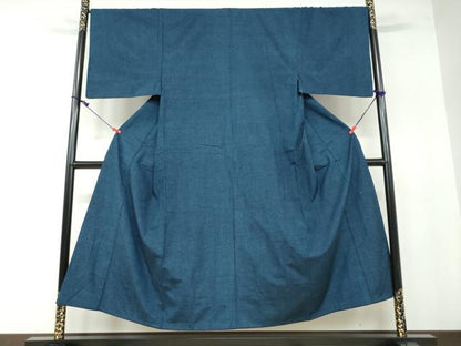 平和屋着物●男性　紬　アンサンブル　濃藍色　正絹　逸品　DAAW5540ud