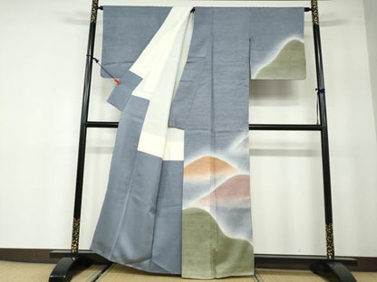 平和屋着物●訪問着　紬地　遠山文　暈し染め　正絹　逸品　DAAW5547ud
