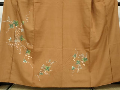 平和屋着物●訪問着　白山紬　友禅　枝葉文　正絹　逸品　DAAW5552ud