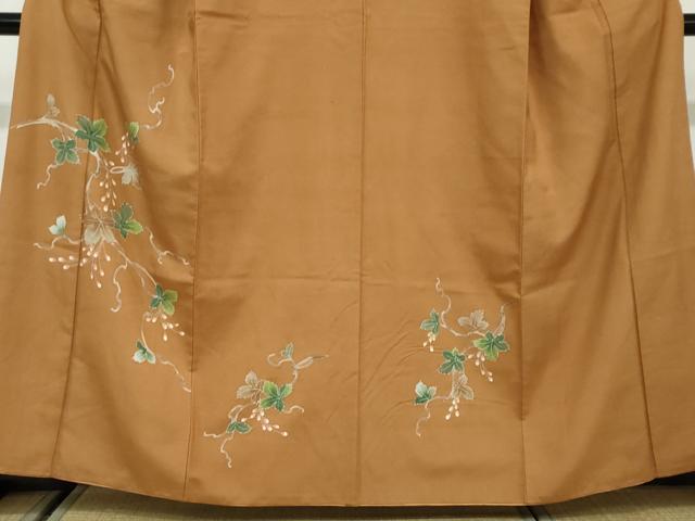 平和屋着物●訪問着　白山紬　友禅　枝葉文　正絹　逸品　DAAW5552ud
