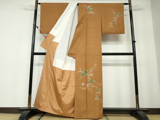平和屋着物●訪問着　白山紬　友禅　枝葉文　正絹　逸品　DAAW5552ud