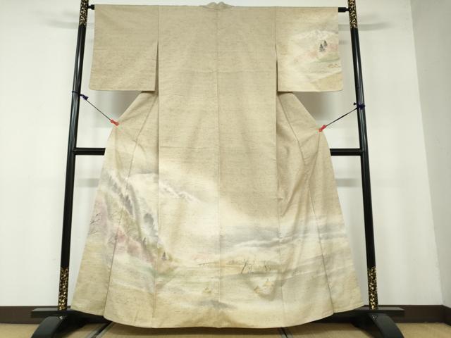平和屋着物●訪問着 ぜんまい紬 風景樹林文 暈し染め 正絹 逸品 DAAW5555ud