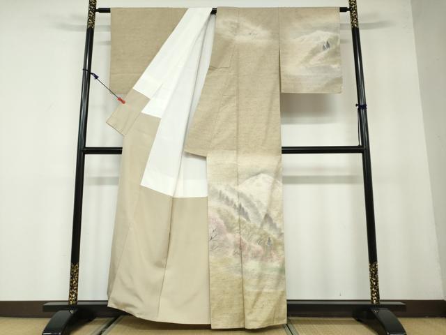 平和屋着物●訪問着 ぜんまい紬 風景樹林文 暈し染め 正絹 逸品 DAAW5555ud